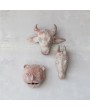 Handmade Terra-cotta Cow Head Wall Décor with Whitewashed Finish