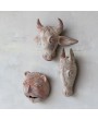Handmade Terra-cotta Cow Head Wall Décor with Whitewashed Finish