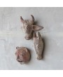 Handmade Terra-cotta Cow Head Wall Décor with Whitewashed Finish