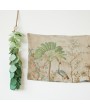Linen Printed Wall Hanging with Landscape & Birds, Wood Rod Hanger