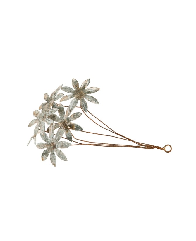 Distressed Tole Flower Bunch Ornament, Rustic Zinc Finish