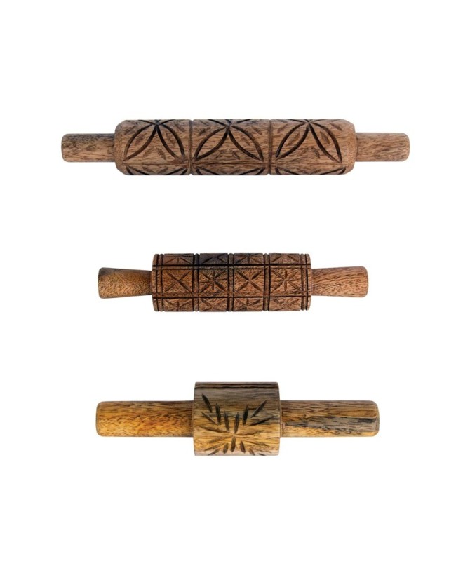 Hand-Carved Mango Wood Rolling Pins – Set of 3 for Baking & Decor