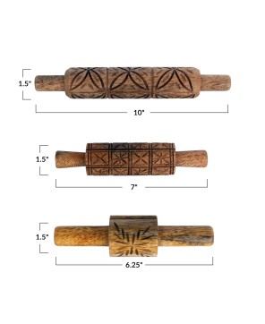Hand-Carved Mango Wood Rolling Pins – Set of 3 for Baking & Decor
