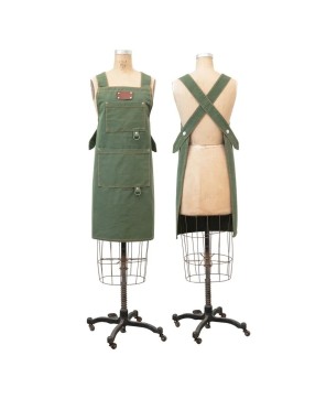 Cotton Canvas Cross Back Apron with Pockets & Rivets - Green