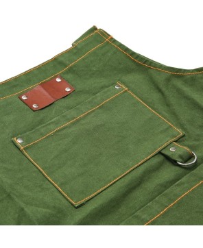 Cotton Canvas Cross Back Apron with Pockets & Rivets - Green