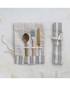 Woven Cotton Roll-up Cutlery Pouch – Striped, Eco-Friendly & Stylish
