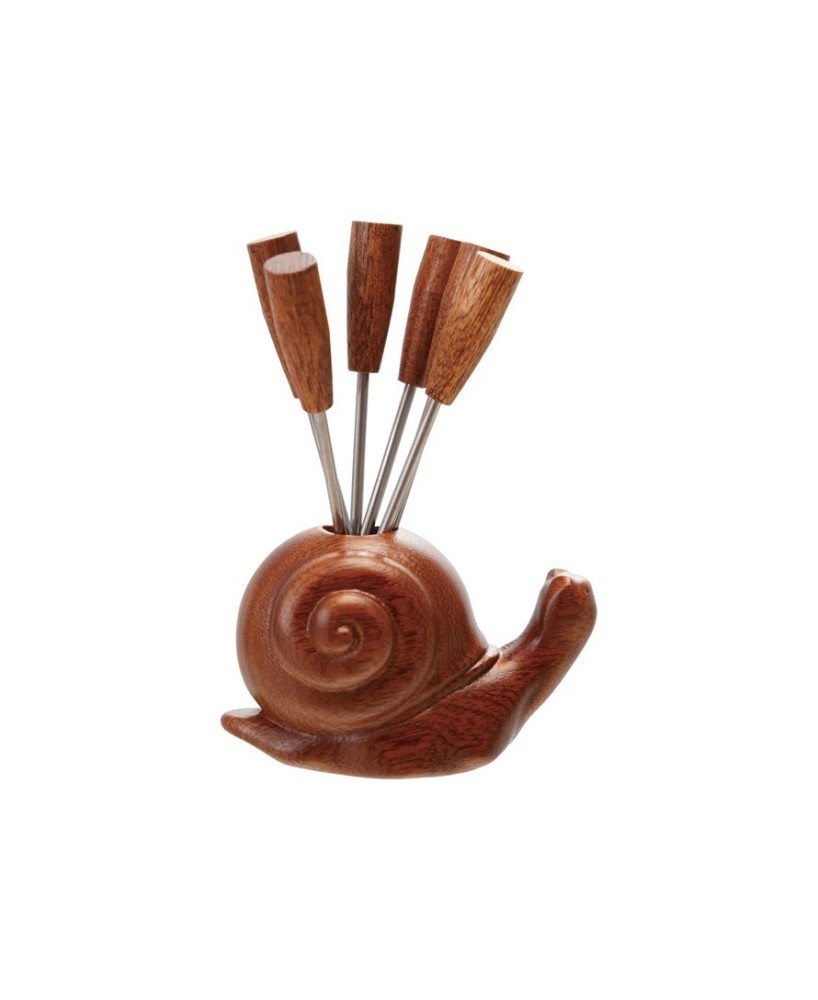 Wood Snail Shaped Holder with Appetizer Picks – Set of 7 Wood Snail Shaped Holder with Appetizer Picks – Set of 7