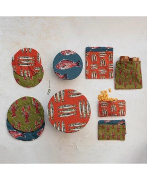 Reusable Cotton Food Cover Set – 3 Sea Life Patterns, Eco-Friendly