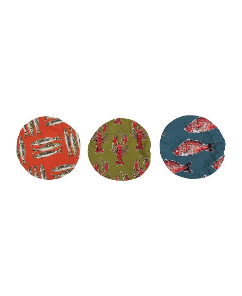Reusable Cotton Food Cover Set – 3 Sea Life Patterns, Eco-Friendly