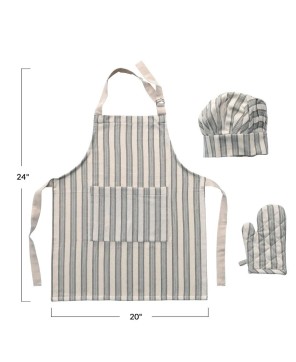 Cotton Child Chef Set – Apron, Hat & Oven Mitt | Striped Design