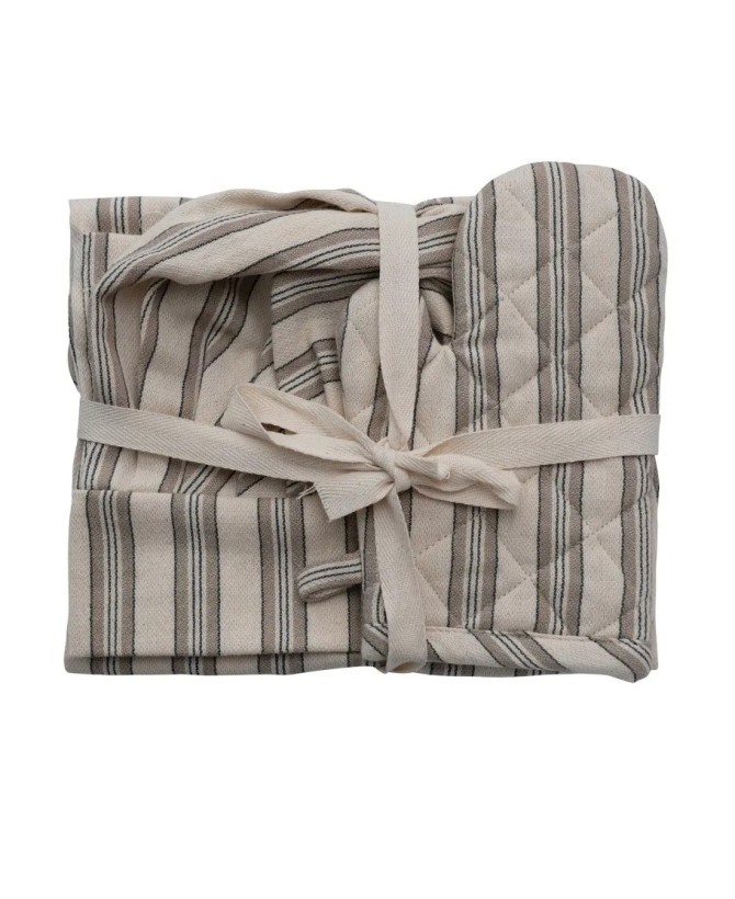 Cotton Child Chef Set – Apron, Hat & Oven Mitt | Striped Design