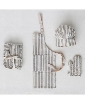Cotton Child Chef Set – Apron, Hat & Oven Mitt | Striped Design