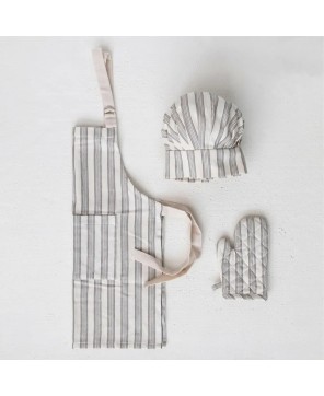 Cotton Child Chef Set – Apron, Hat & Oven Mitt | Striped Design