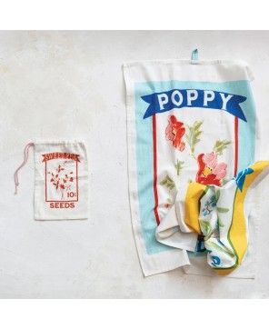 Cotton Printed Tea Towels – Set of 2 w/ Vintage Seed Packet Design