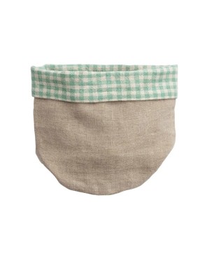 Hand-Woven Linen Bread Basket w/ Aqua Gingham Lining – Farmhouse Style
