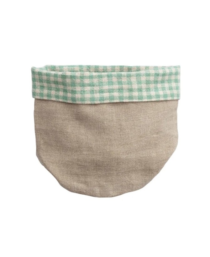 Hand-Woven Linen Bread Basket w/ Aqua Gingham Lining – Farmhouse Style