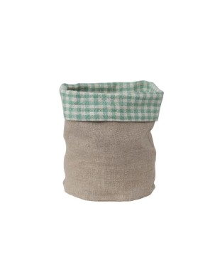 Hand-Woven Linen Bread Basket w/ Aqua Gingham Lining – Farmhouse Style