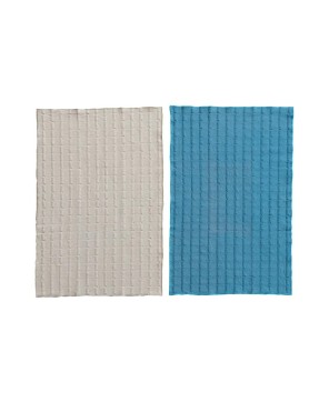 Cotton Dobby Tea Towels – Natural & Blue, Set of 2