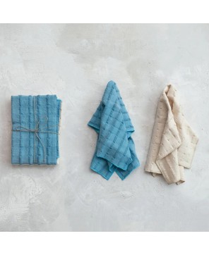 Cotton Dobby Tea Towels – Natural & Blue, Set of 2