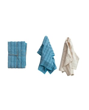 Cotton Dobby Tea Towels – Natural & Blue, Set of 2