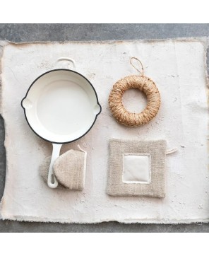 Woven Hemp Fiber & Cotton Canvas Pot Holder w/ Patch