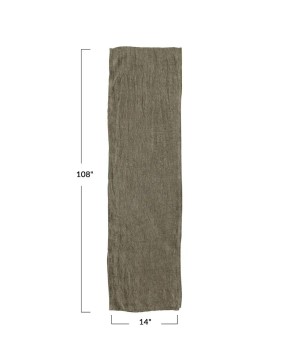 Stonewashed Linen Table Runner – Olive, 108"L x 14"W