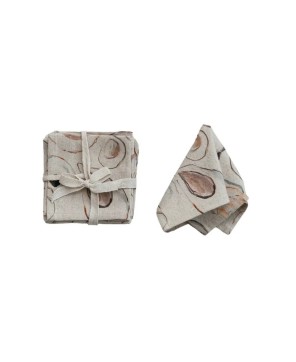 Cotton & Linen Printed Cocktail Napkins w/ Oysters Pattern, Set of 4