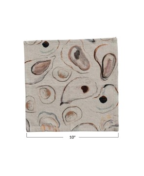 Cotton & Linen Printed Cocktail Napkins w/ Oysters Pattern, Set of 4
