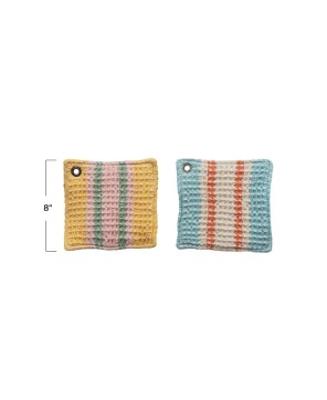 Woven Cotton Waffle Weave Pot Holder with Stripes & Grommet
