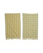 Woven Cotton & Linen Tea Towels with Fringe – Set of 2, Yellow & Blue