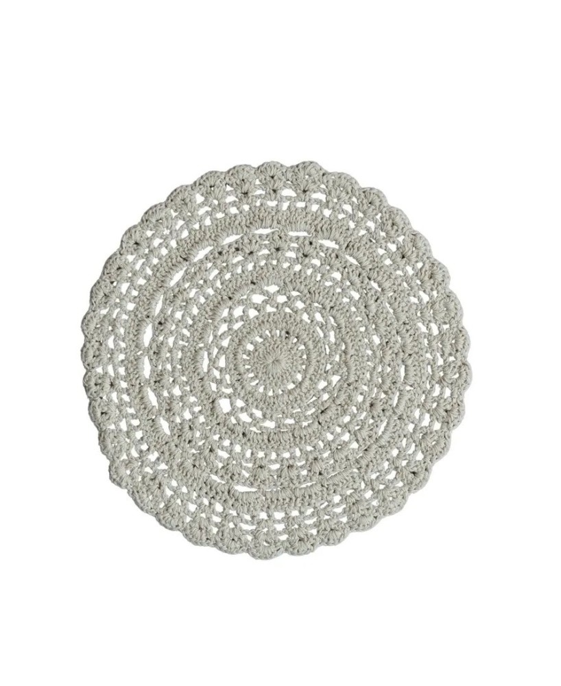 Recycled Cotton Blend Crocheted Placemat – 15" Round, Natural Recycled Cotton Blend Crocheted Placemat – 15" Round, Natural