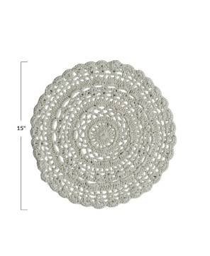 Recycled Cotton Blend Crocheted Placemat – 15" Round, Natural
