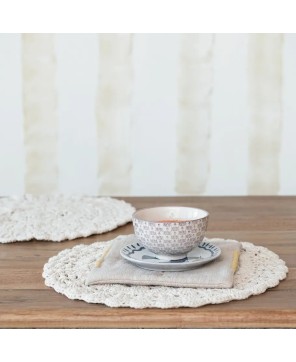 Recycled Cotton Blend Crocheted Placemat – 15" Round, Natural