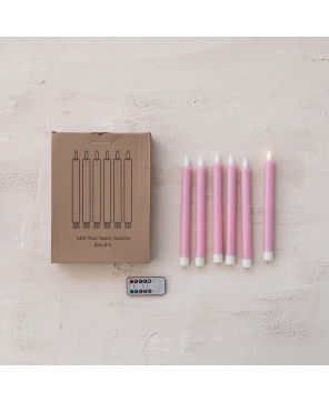 Flameless LED Wax Taper Candles Pink Set of 6 with Timer & Remote