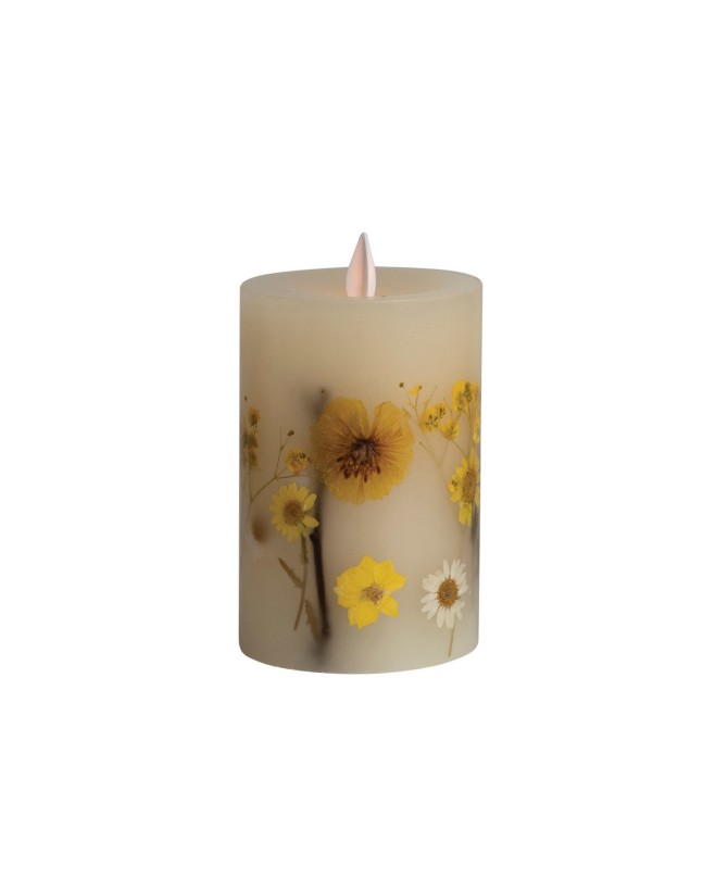 Flameless LED Pillar Candle with Botanicals & Daisies - 6-Hour Timer