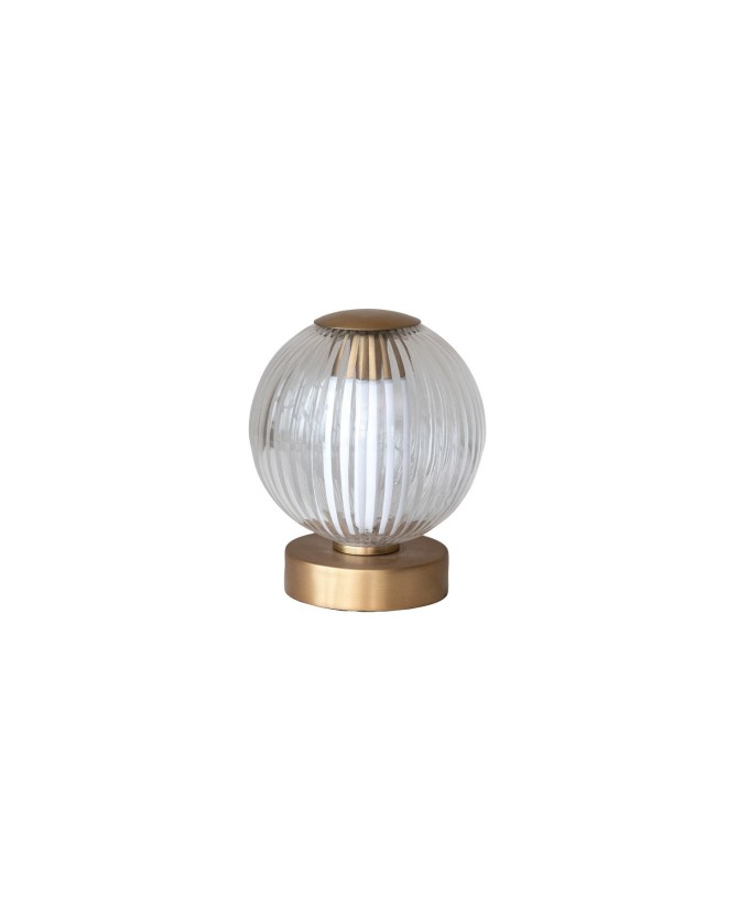 Glass & Metal Pleated LED Table Lamp with Touch Sensor - Antique Brass