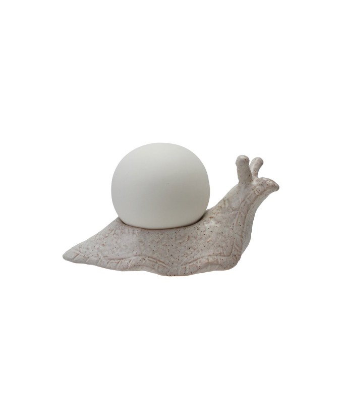 LED Orb Light with Snail Shaped Holder, Set of 2, Stoneware, Cream