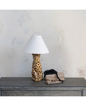 Ceramic Cheetah Table Lamp with Linen Shade & Inline Switch