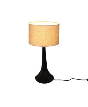 Mango Wood Pleated Table Lamp with Linen Shade & Inline Switch