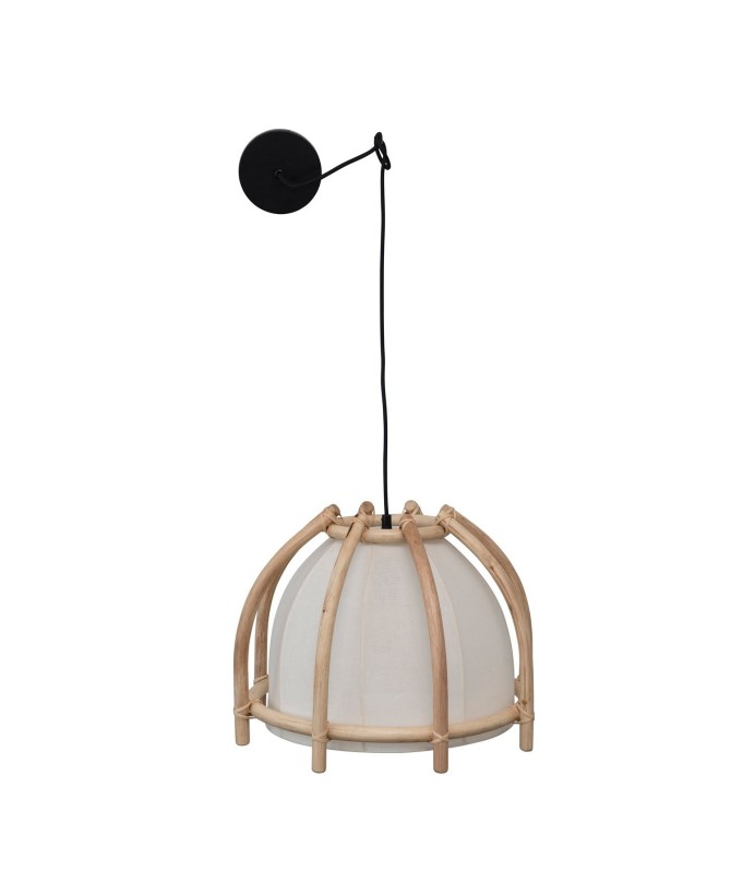 Rattan and Cotton Pendant Lamp with 4' Cord in Natural Boho Style