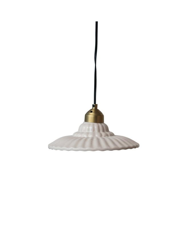 Stoneware Pleated Pendant Lamp with Antique Brass Finish