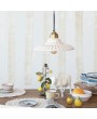 Stoneware Pleated Pendant Lamp with Antique Brass Finish