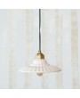 Stoneware Pleated Pendant Lamp with Antique Brass Finish