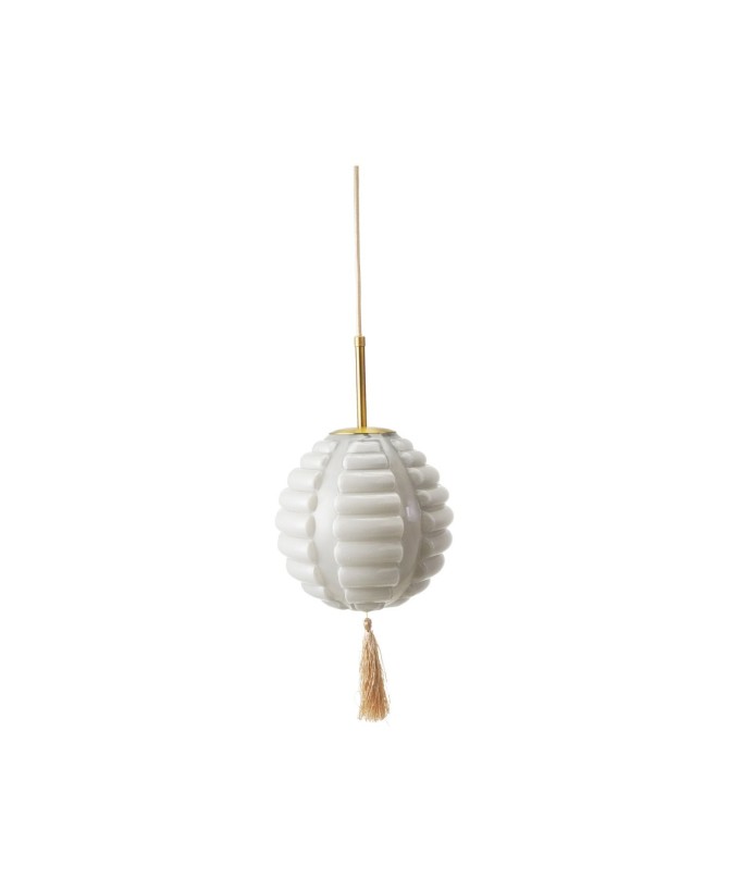 Vintage Art Glass Pendant Lamp with Tassel in Grey & Cream
