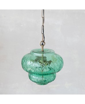 Metal & Cut Glass Pendant Lamp with 2 Lights, Antique Brass Finish