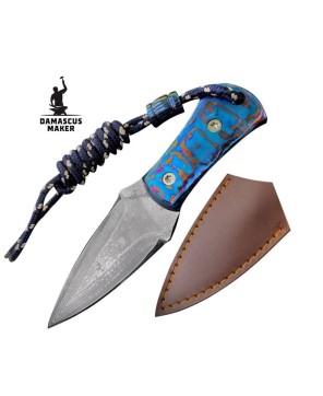 Handmade Mokuti Damascus Dagger – Sharp Edge with Leather Sheath