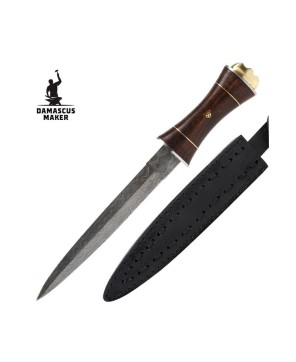Wood Handle Damascus Dagger Knife