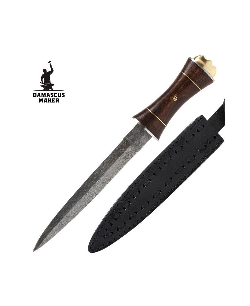 Wood Handle Damascus Dagger Knife Wood Handle Damascus Dagger Knife
