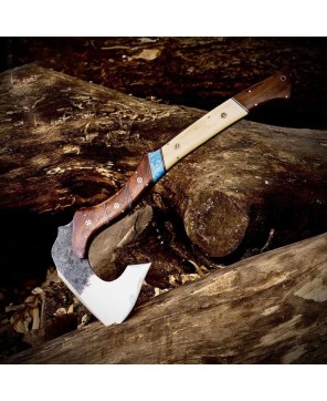 Handmade Carbon Steel Camping Axe with Leather Sheath