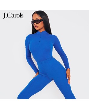 J.Carols® Bright Blue Rib Half Zip Bodysuit - Standout Style